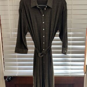 Molly Bracken Elegant Black and Gold Belted Button up Dress